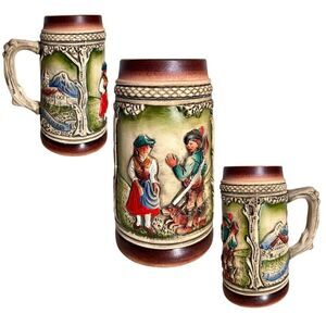 West German Beer Stein Collectible Colorful Pictorial Landscape Ceramic